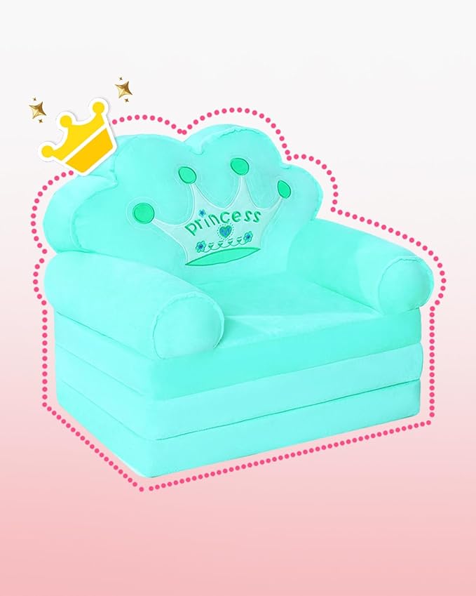 MOONBEEKI Kids Couch Fold Out, Foldable Princess Chair for Toddlers 1-3, Sofa Bed for Kids Folding Toddler Bed Lounger Chair for Bedroom, Toddler Couch Bed for Girl