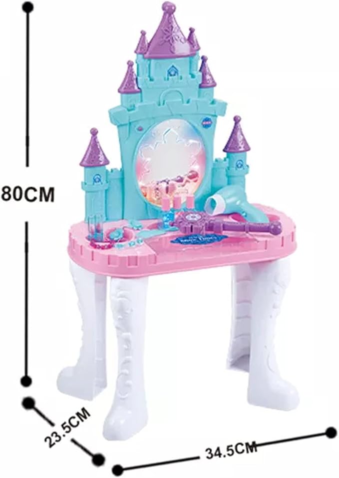 RBN Kids Snow Princess Vanity Beauty Dresser Table Play Set with Lights, Sounds, Chair, Fashion & Makeup Accessories for Kid and Pretend Play