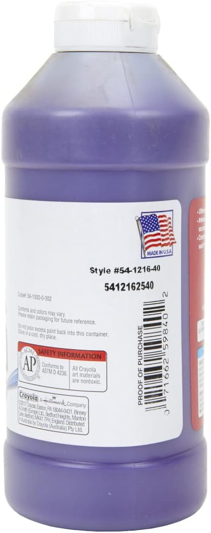 Crayola Premier Tempera Paint For Kids - Violet (16oz), Kids Classroom Supplies, Great For Arts & Crafts, Non Toxic, Easy Squeeze Bottle