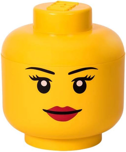 Lego Storage Head, Large, Girl, 9-1/2 x 9-1/2 x 10-3/4 Inches, Yellow