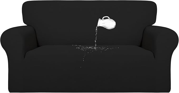 PureFit 100% Dual Waterproof Couch Cover Slipcovers for Couches and Sofas - Stretch Non Slip Fleece Sofa Covers Washable, Leakproof Furniture Protector for Kids, Pets, Dog (Loveseat, Black)