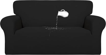 PureFit 100% Dual Waterproof Couch Cover Slipcovers for Couches and Sofas - Stretch Non Slip Fleece Sofa Covers Washable, Leakproof Furniture Protector for Kids, Pets, Dog (Loveseat, Black)