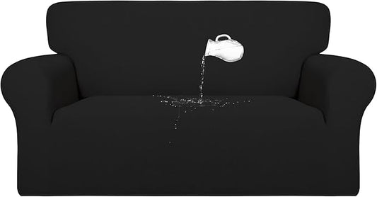 PureFit 100% Dual Waterproof Couch Cover Slipcovers for Couches and Sofas - Stretch Non Slip Fleece Sofa Covers Washable, Leakproof Furniture Protector for Kids, Pets, Dog (Loveseat, Black)