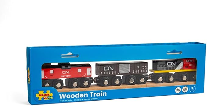 Bigjigs Rail Wooden CN Train - 1 Engine, 2 Carriages & 2 Track Pieces, Kids Train Toy Accessories, Toddler Railway Sets, Trains with Magnetic Couplings, for 3+ Year Old