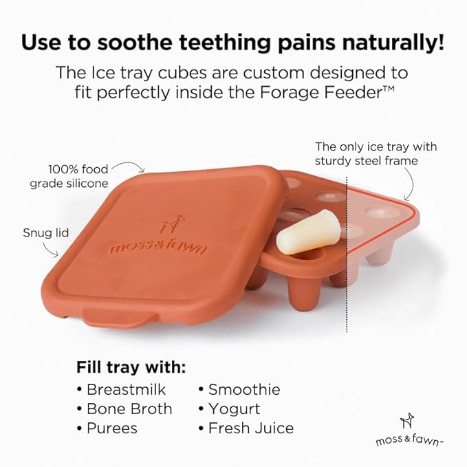 Baby’s First Bites Starter Kit – Ice Cube Tray, Forage Feeder, Freezer Mold & Pacifier Feeder –Milestone Magnet for Food Tracking & Feeding Tips – Baby Food Prep Essentials - Terracotta