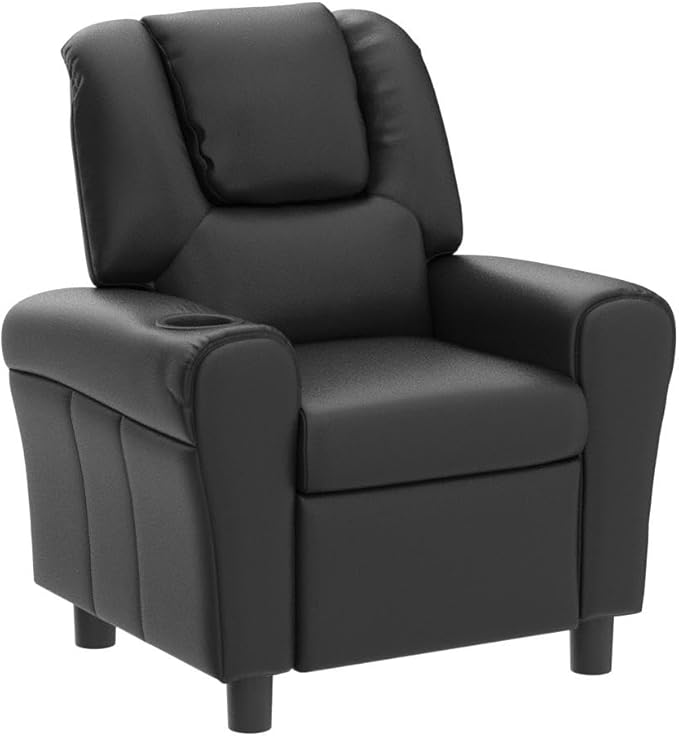 ARLIME Kids Recliner chair, toddler Armchair Upholstered Couch with Cup Holder, Backrest, baby Leather sofa with Headrest and Footrest, Child Furniture for Ages 2-7 (Black)
