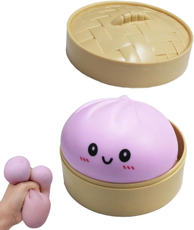Dumpling Squishies Toy,Giant Glitter Dumpling,with Steamer,Soft Squeeze Decompression Dough for Adults,Simulation Food Squishies Bun (Purple)
