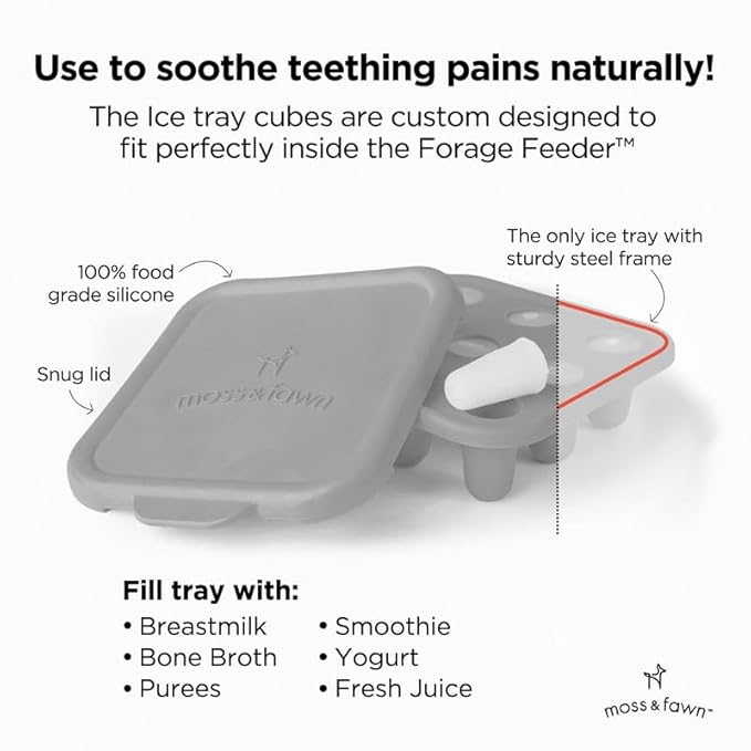 Baby’s First Bites Starter Kit – Ice Cube Tray, Forage Feeder, Freezer Mold & Pacifier Feeder – Milestone Magnet for Food Tracking & Feeding Tips – Baby Food Prep Essentials - Dew