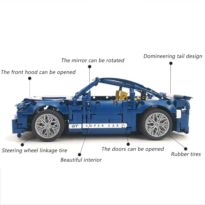 Building Blocks Racing Car Tech Sports Car 1: 14 Supercar Building Brick Racing Car Building Kit Adult Collectible Race Cars Model Great Gift for Boys, Girls, and Teens Ages 6+,1258PCS