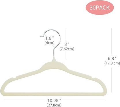 ManGotree Baby Velvet Clothes Hangers, Kids Toddler Children's Hangers for Clothes Space Saving Non-Slip (30 Pack, Beige)