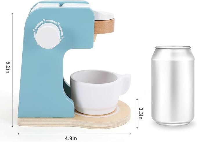 WHOHOLL Kids Coffee Maker Playset, Wooden Kitchen Toy Coffee Maker for Kids, Toddler Pretend Play Kitchen Accessories, Play Coffee Maker Wooden Toys, Espresso Machine Playset Gifts for Girls Boys