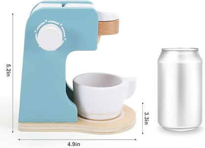 WHOHOLL Kids Coffee Maker Playset, Wooden Kitchen Toy Coffee Maker for Kids, Toddler Pretend Play Kitchen Accessories, Play Coffee Maker Wooden Toys, Espresso Machine Playset Gifts for Girls Boys