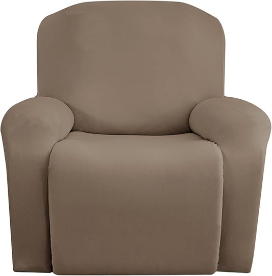 Jin Le 4 Pieces Recliner Cover Stretch Recliner Chair Cover 1 Seater Recliner Couch Covers Sofa Covers Stretch Soft Furniture Protector with Elastic Bottom and Ties for Kids Pet(Recliner, Khaki)