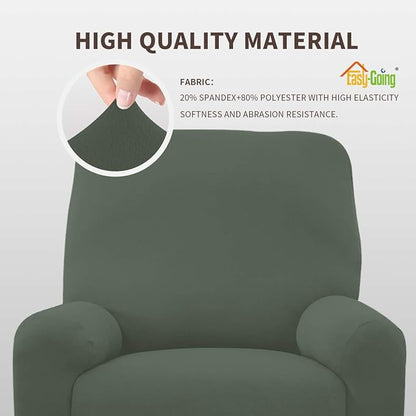 Easy-Going 4 Pieces Microfiber Stretch Recliner Slipcover – Spandex Soft Fitted Sofa Couch Cover, Washable Furniture Protector with Elastic Bottom for Kids,Pet (Greyish Green)