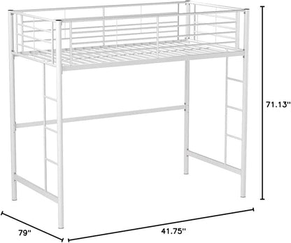 Walker Edison Timothee Urban Industrial Metal Twin over Loft Bunk Bed, Twin Size, White