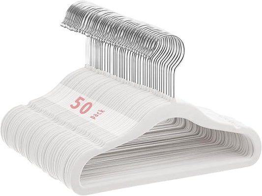 Velvet Baby Hangers 50 Pack, 11 Inch Kids Non Slip Hangers, Premium Childrens Hangers for Clothes, Space-Saving Nursery Hangers, Perfect Infant/Toddler Clothes Hangers for Daily Use(White)