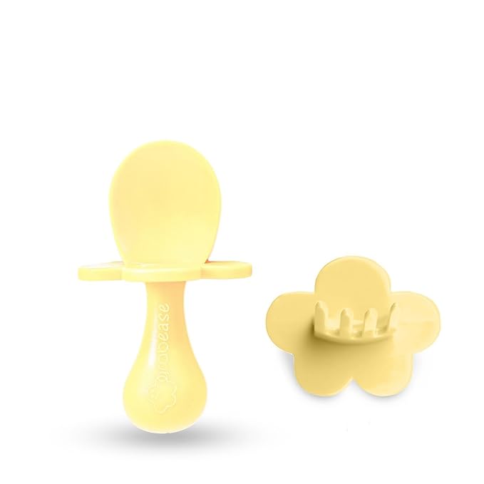 Grabease Baby Spoons & Fork Set - Toddler Self-Feeding Utensils for Baby - BPA-Free & Phthalate-Free Silicone Yellow Toddler Utensil - Feeding Spoon