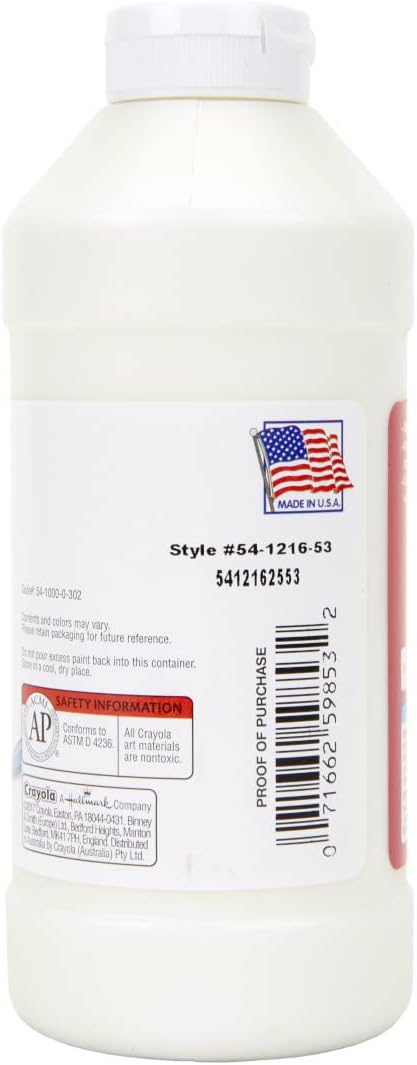 Crayola Premier Tempera Paint For Kids - White (16oz), Kids Classroom Supplies, Great For Arts & Crafts, Non Toxic, Easy Squeeze Bottle