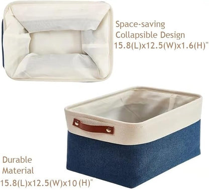 DECOMOMO Storage Baskets for Shelves - Fabric Storage Bins, Linen Closet Organizers and Storage (Navy Blue & White, XL - 3 Pack)
