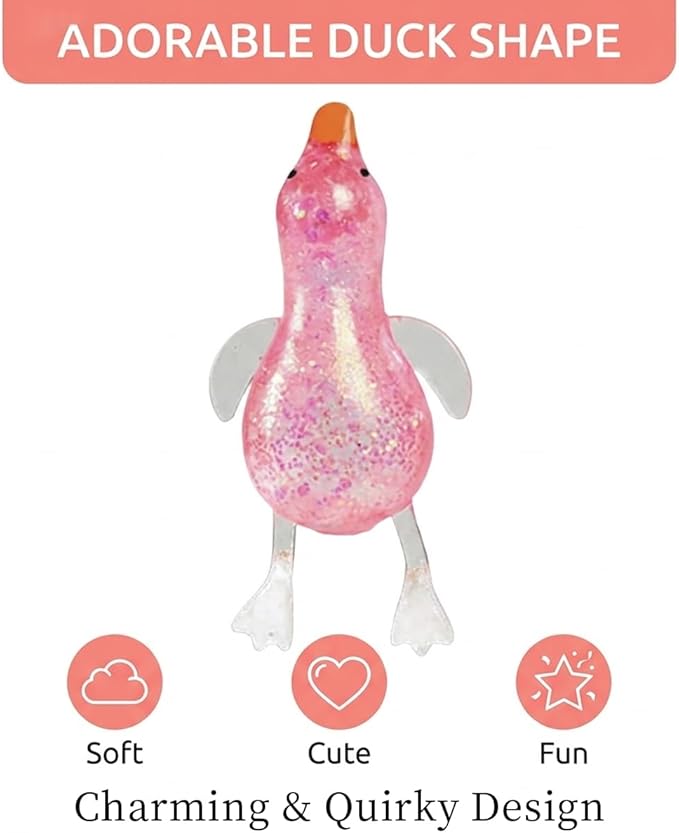 Cute Duck Squishy Stress Ball – Soft Pink Sugar Squishy Fidget Toy, Slow Rising Moldable Sensory Toy for Stress & Anxiety Relief, Relaxing Desk Toy(Pink)
