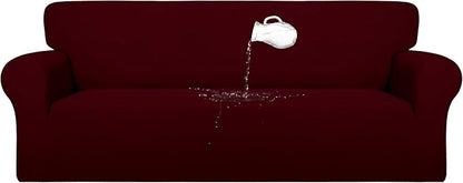 PureFit 100% Dual Waterproof Couch Cover Slipcovers for Couches and Sofas - Stretch Non Slip Fleece Sofa Covers Washable, Leakproof Furniture Protector for Kids, Pets, Dog (Sofa, Wine)