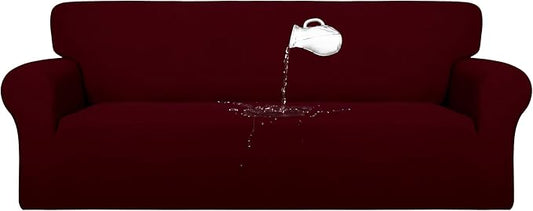 PureFit 100% Dual Waterproof Couch Cover Slipcovers for Couches and Sofas - Stretch Non Slip Fleece Sofa Covers Washable, Leakproof Furniture Protector for Kids, Pets, Dog (Oversized Sofa, Wine)