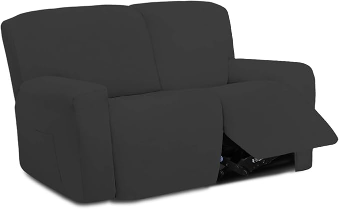 Easy-Going 6 Pieces Microfiber Stretch Sectional Recliner Sofa Slipcover Soft Fitted Fleece 2 Seats Couch Cover Washable Furniture Protector with Elasticity for Kids(Recliner Loveseat, Dark Gray)
