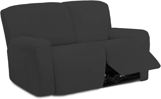 Easy-Going 6 Pieces Microfiber Stretch Sectional Recliner Sofa Slipcover Soft Fitted Fleece 2 Seats Couch Cover Washable Furniture Protector with Elasticity for Kids(Recliner Loveseat, Dark Gray)