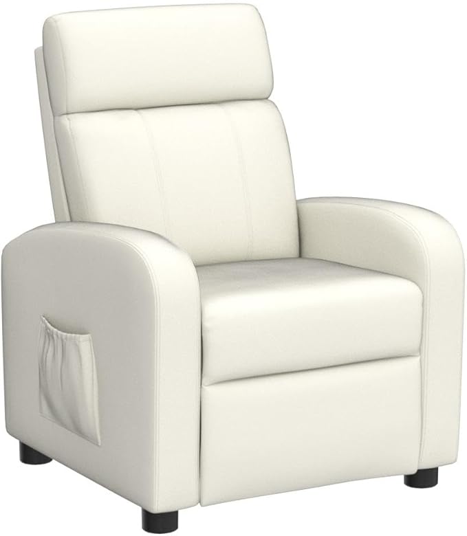 Costzon Kids Recliner, Adjustable PU Leather Lounge Chair w/Side Pockets, Footrest, Headrest for Kids Room & Play Room, Easy to Clean, Padded Recliner Sofa for Children Boys Girls Aged 3-12 (Beige)