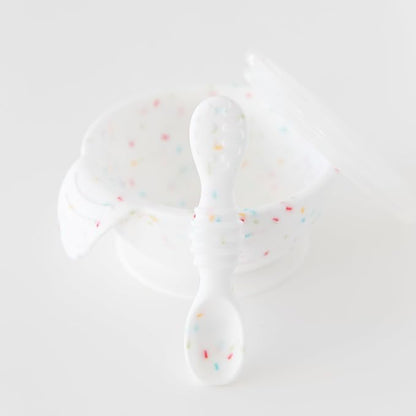 Bumkins Baby Bowls, Silicone Baby Feeding Set, Suction Bowls for Baby and Toddler with Spoon and Lid, First Feeding Set, Platinum Silicone Bowl for Babies 4 Months