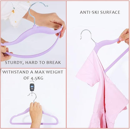 Kids Velvet Clothes Hangers, Non Slip Baby Hangers Purple(11.6" Inch - 40 Pack)