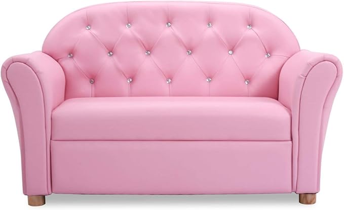 Costzon Kids Couch, 2 in 1 Princess Double Seat Children's Sofa w/PU Leather Surface, Toddler Armrest Chair for Bedroom, Kids Room, Mini Sofa for Kids Loveseat Baby Girls Birthday