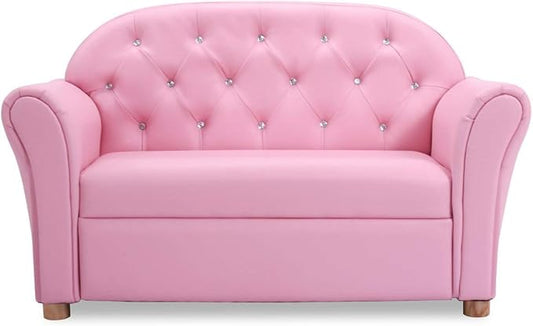 Costzon Kids Couch, 2 in 1 Princess Double Seat Children's Sofa w/PU Leather Surface, Toddler Armrest Chair for Bedroom, Kids Room, Mini Sofa for Kids Loveseat Baby Girls Birthday