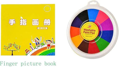 Funny Finger Painting Kit and Book, 12 Color Washable Finger Drawing with Finger Paint Pad, Easy Clean and Non Paint Toys for Baby, Baby Finger Painting Kit Toys