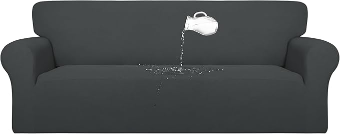 PureFit 100% Dual Waterproof Couch Cover Slipcovers for Couches and Sofas - Stretch Non Slip Fleece Sofa Covers Washable, Leakproof Furniture Protector for Kids, Pets, Dog (Sofa, Dark Gray)