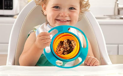 BPA Free Anti Spill 360 Rotate Gyro Bowl for Babies, Universal Kids Feeding Tableware (Orange/Green), Small