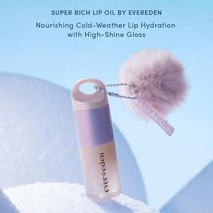 Evereden Super Rich Hydrating Lip Oil: Clean & Vegan, Nourishing, Soothing, & Glossy Lip Glow Oil for Cold & Dry Weather - With Chaga Mushroom & Ceramides | Glossy Lip Glow Oil