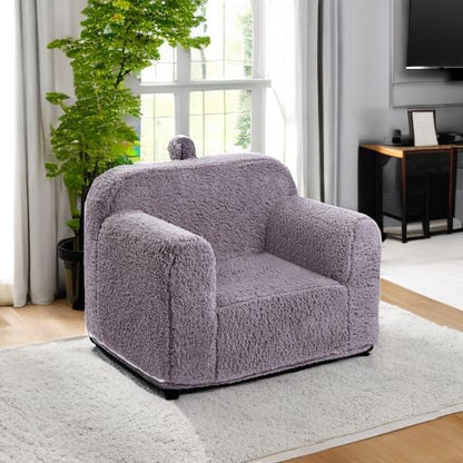 Kids Snuggly-Soft Sherpa Chair, Cuddly Toddler Foam Chair for Boys and Girls, Grey