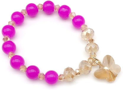 Elesa Miracle 6pc Little Girl Teens Kids Butterfly Pendant Beaded Bracelet Value Set Kids Girl Party Favor Pretend Play Bracelet