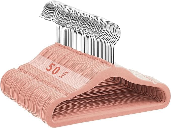 Velvet Baby Hangers 50 Pack, 11 Inch Kids Non Slip Hangers, Premium Childrens Hangers for Clothes, Space-Saving Nursery Hangers, Perfect Infant/Toddler Clothes Hangers for Daily Use(Pink)