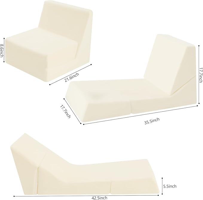 MeMoreCool Toddler Couch Fold Out Sofa Bed, Kids Lounge Chair Foldable Floor Lounger, 3-in-1 Folding Children Chair Bed, Pull Out Recliner for Toddlers 1-3, Beige