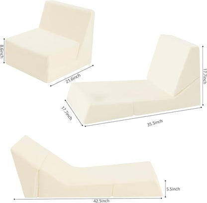 MeMoreCool Toddler Couch Fold Out Sofa Bed, Kids Lounge Chair Foldable Floor Lounger, 3-in-1 Folding Children Chair Bed, Pull Out Recliner for Toddlers 1-3, Beige