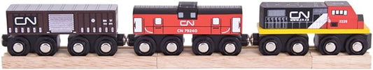 Bigjigs Rail Wooden CN Train - 1 Engine, 2 Carriages & 2 Track Pieces, Kids Train Toy Accessories, Toddler Railway Sets, Trains with Magnetic Couplings, for 3+ Year Old
