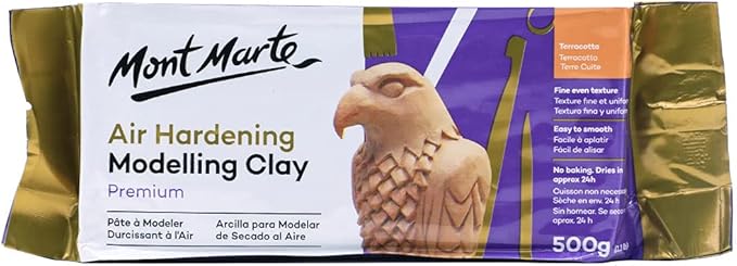 Mont Marte Terracotta Color Air Hardening Modeling Clay 500g (1.1lb). Terracotta Color Air Dry Clay with Drying Time of Approximately 24 Hours. Suitable for Sculptors and Modelers of All Skill Levels.