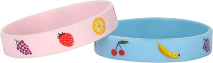 Cleverplay 24 Pack Tutti Frutti Fruit Silicone Wristbands Bracelets, Summer Tropical Fruit Themed Birthday Party Favors for Kids