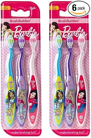 Brush Buddies 6 Pack Barbie Toothbrush for Kids, Children's Toothbrushes, Soft Bristle Toothbrushes for Kids