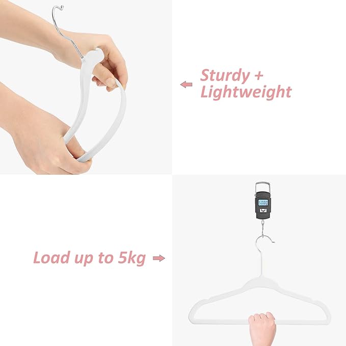 Velvet Baby Hangers 50 Pack, 11 Inch Kids Non Slip Hangers, Premium Childrens Hangers for Clothes, Space-Saving Nursery Hangers, Perfect Infant/Toddler Clothes Hangers for Daily Use(White)