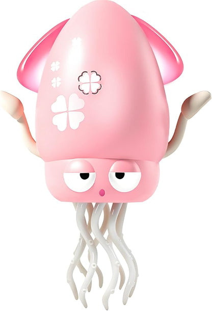 Pbooo Magic Dancing Octopus Toy, Electric Crawling with LED Lights and Music, Rechargeable Music Squid Baby Toy for 3-6 Year Olds, Tummy Time and Toddler Walking Toy, Birthday Gift, Light Pink