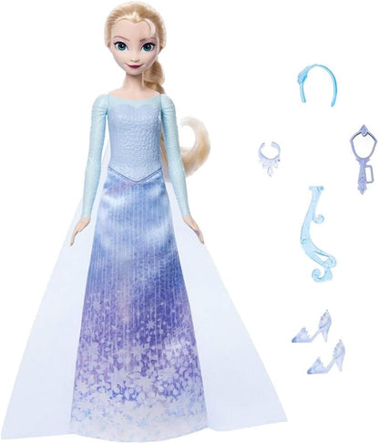 Mattel Disney Frozen Elsa Fashion Doll Set, Spin & Reveal with 11 Surprises Including 5 Accessories, 5 Stickers & Play Scene, Inspired by Disney Movie