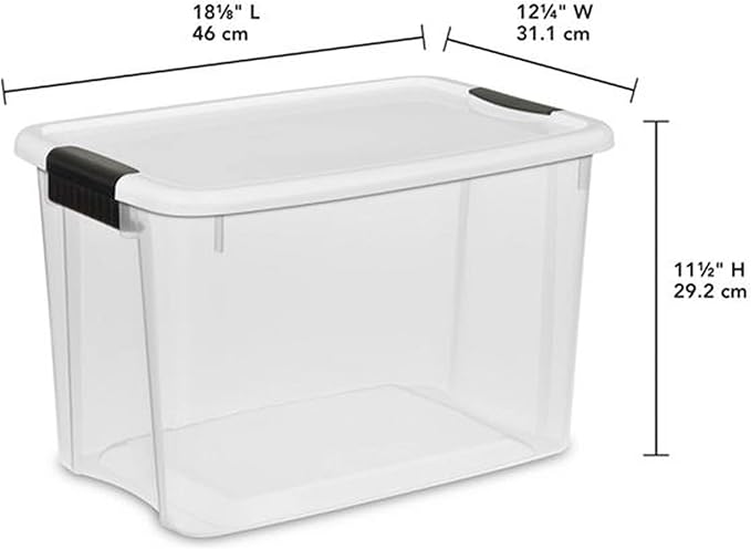 Sterilite 18-Pack Ultra Latching Box, Storage Bins with Lids, Clear Plastic, 30 Quart - Heavy-Duty Organizing Containers for Closet, Bathroom, and Office